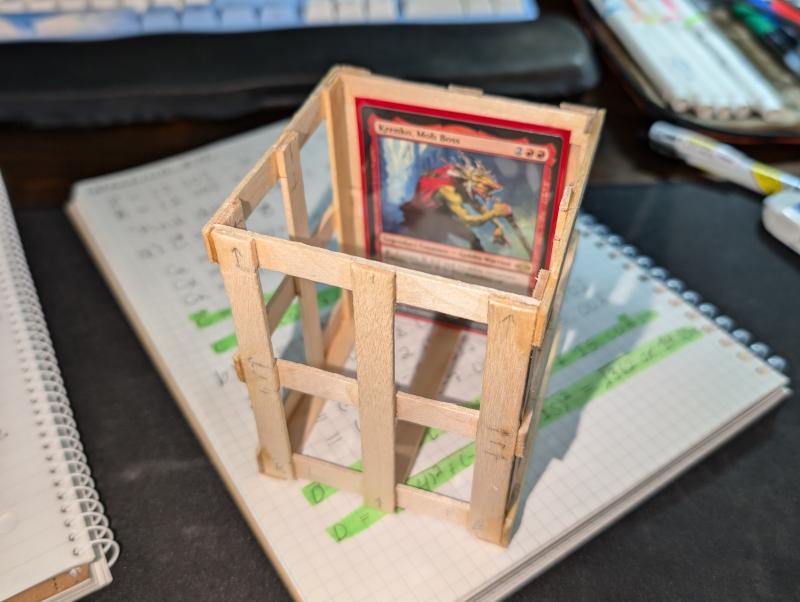 Popsicle stick cage making up the Deckbox's body