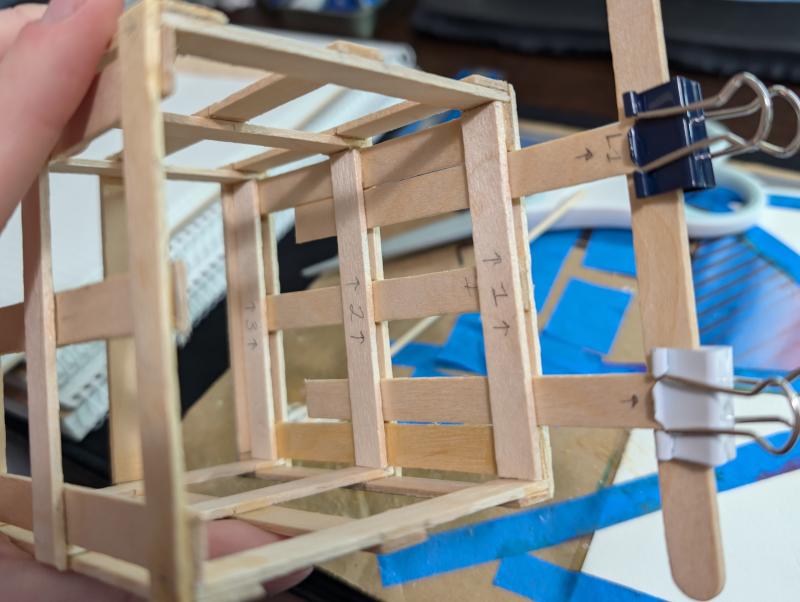Popsicle stick cage with the top sliding into body